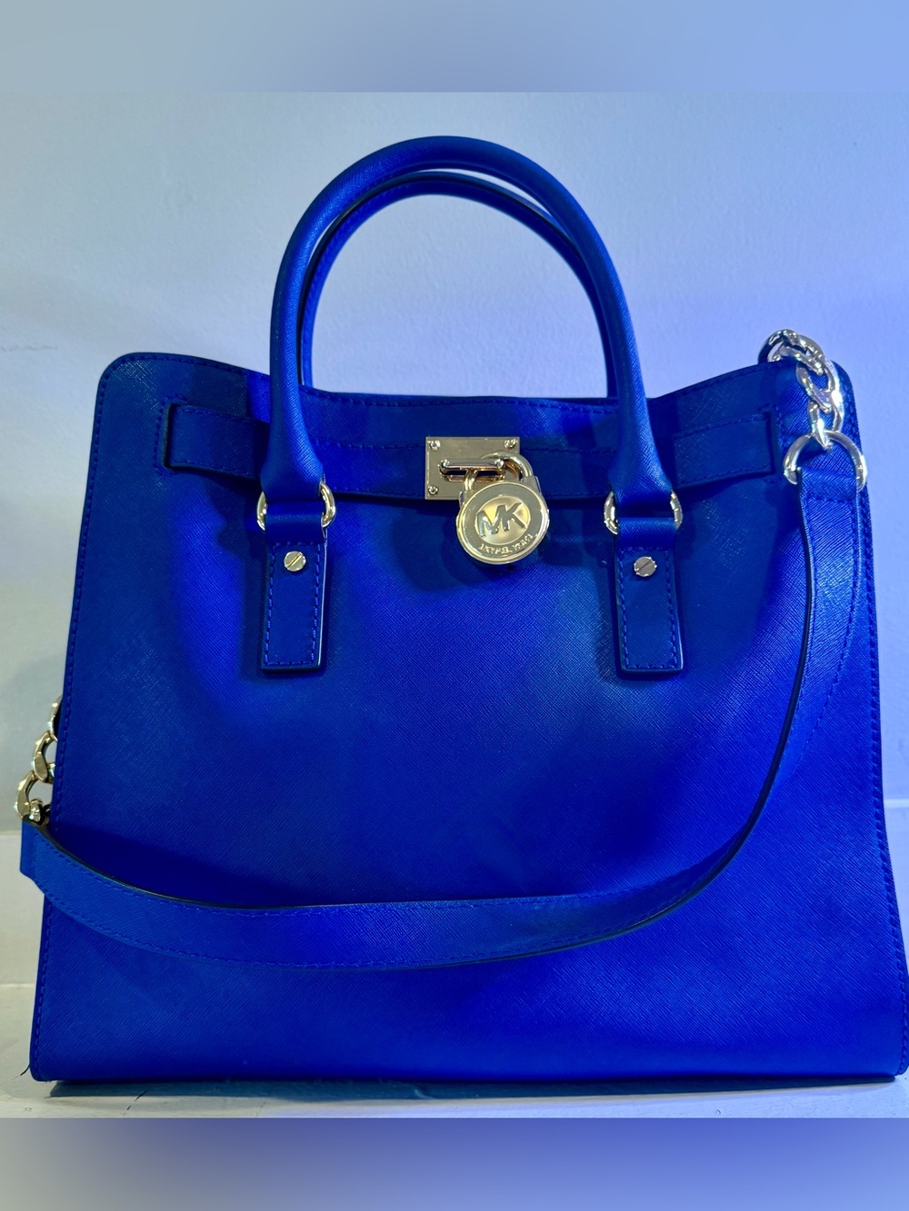 Michael Kors Saffiano Leather Tote in Cobalt Blue with Gold Hardware